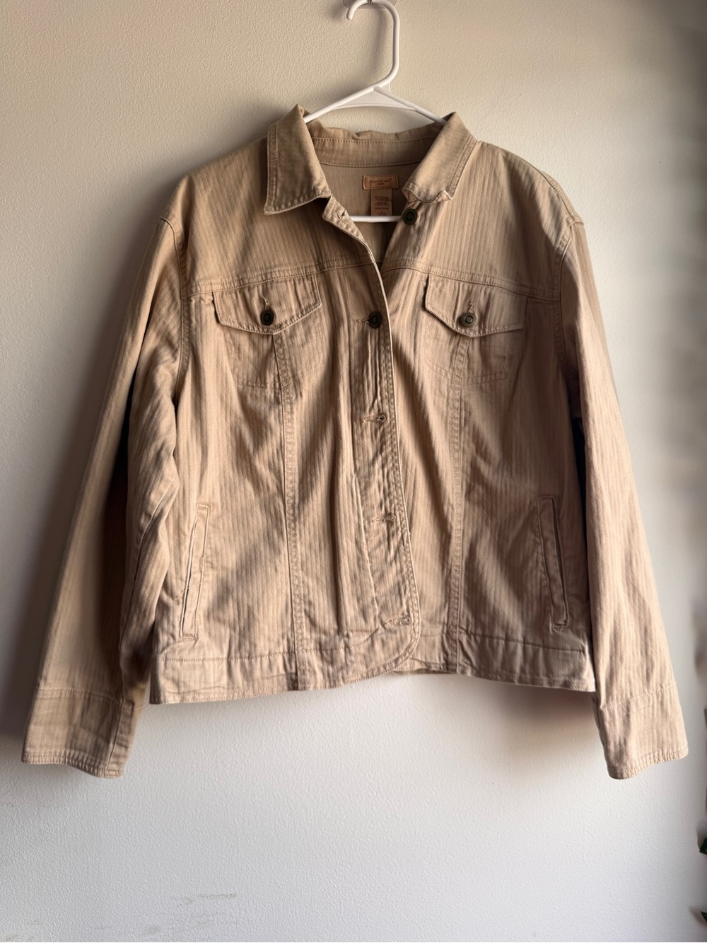 Northcrest Vintage Tan Jean Trucker Jacket Button Front Size L 100% Cotton